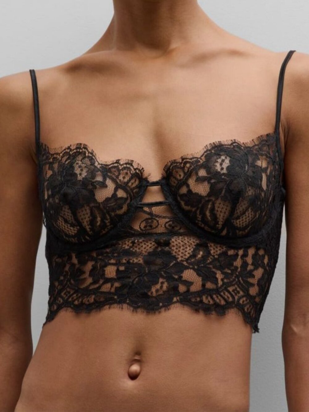 Kiki De Montparnasse Women's Black Silk Scalloped Floral Lace Camille Bra Size L